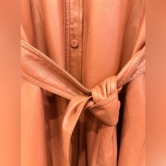 Wilfred by Aritzia Vegan Leather Shirt Dress Brown Belted Size M EUC - Picture 3 of 5